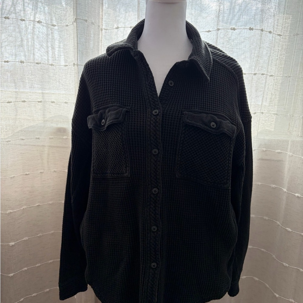 Aerie Black Waffle Knit Top XS